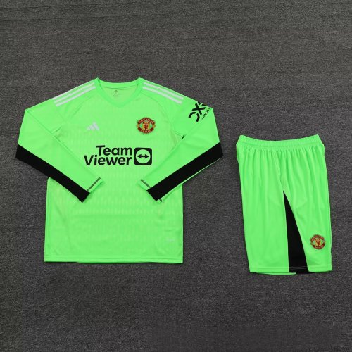 Adult Uniform Long Sleeve 2023-2024 Manchester United Green Goalkeeper Football Shirt Man United Soccer Jersey Shorts