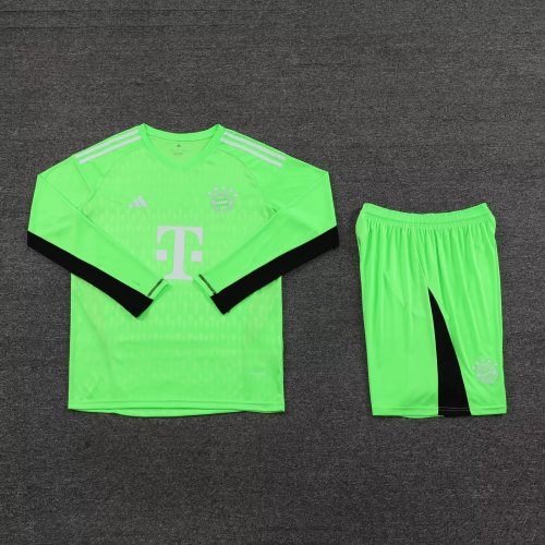 Adult Uniform Long Sleeve 2023-2024 Bayern Munich Green Goalkeeper Soccer Jersey Shorts