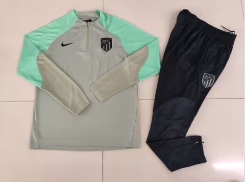 2023-2024 Atletico Madrid Grey/Green Soccer Training Sweater and Pants Football Kit