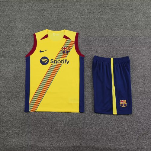 Adult Uniform 2023-2024 Barcelona Yellow Soccer Training Vest and Shorts