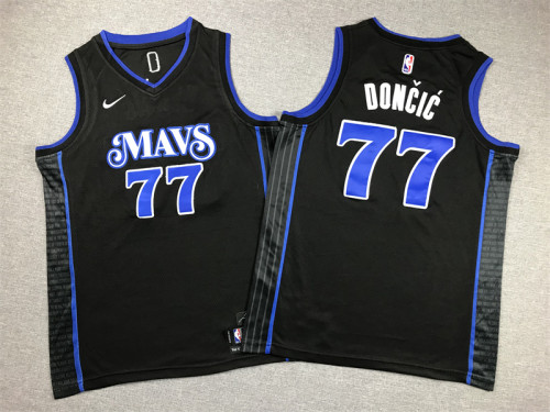 Youth 2024 City Edition Dallas Mavericks DONCIC 77 Dark Blue NBA Jersey Child Basketball Shirt