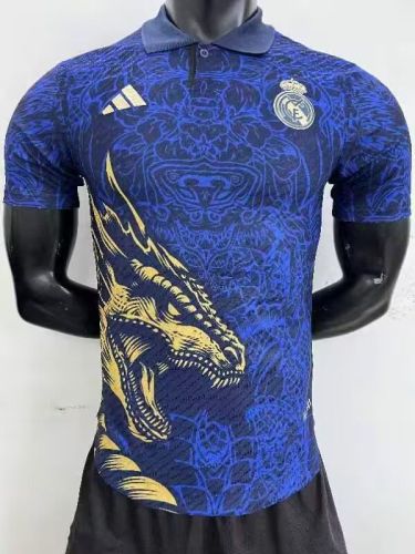 Player Version 2023-2024 Real Madrid Blue with Gold Dragon Soccer Jersey Real Camisteas de Futbol