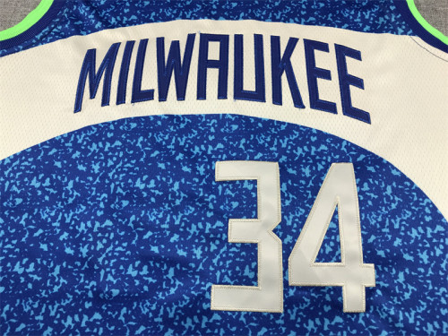 2024 City Edition Milwaukee Bucks 34 ANTETOKOUNMPO Blue NBA Shirt Basketball Jersey