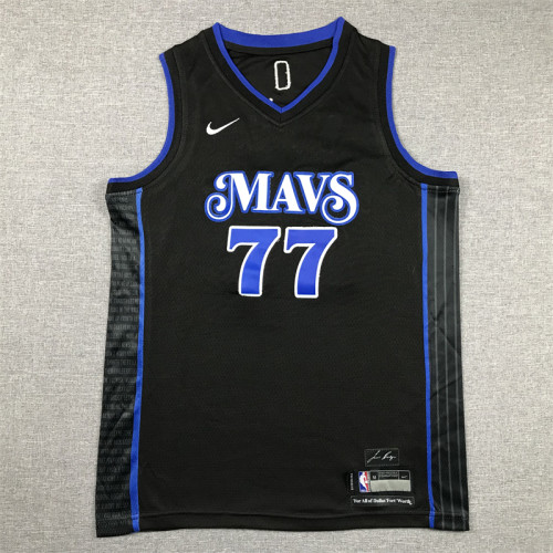 Youth 2024 City Edition Dallas Mavericks DONCIC 77 Dark Blue NBA Jersey Child Basketball Shirt