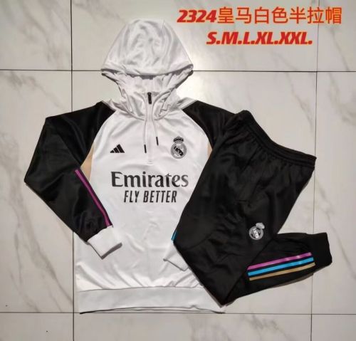 2023-2024 Real Madrid White Soccer Training Hoodie and Pants Football Kit
