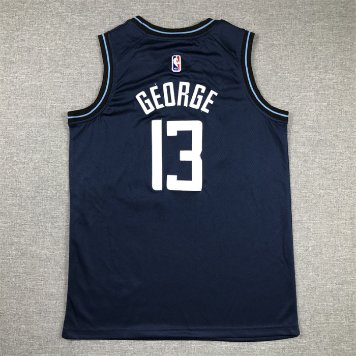 Youth 2024 City Edition Los Angeles Clippers 13 GEORGE Dark Blue NBA Jersey Child Basketball Shirt