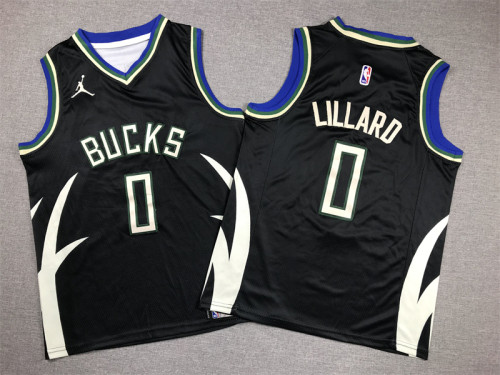 Youth Statement Edition Milwaukee Bucks 0 LILLARD Black NBA Shirt Child Basketball Jersey