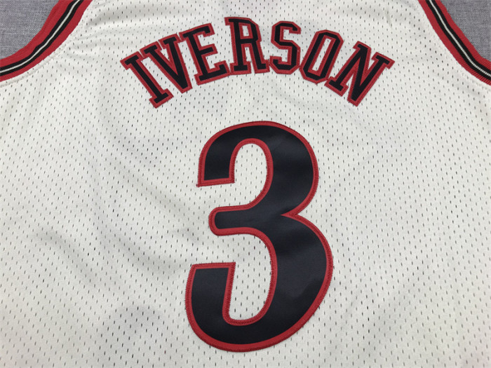 Mitchell&ness Philadelphia 76ers Basketball Shirt 3 ALLEN IVERSON Cream White NBA Jersey