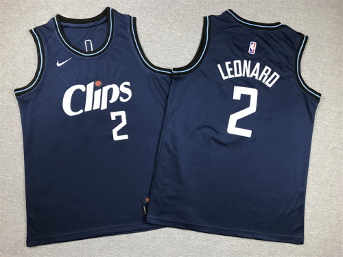 Youth 2024 City Edition Los Angeles Clippers 2 LEONARD Dark Blue NBA Jersey Child Basketball Shirt