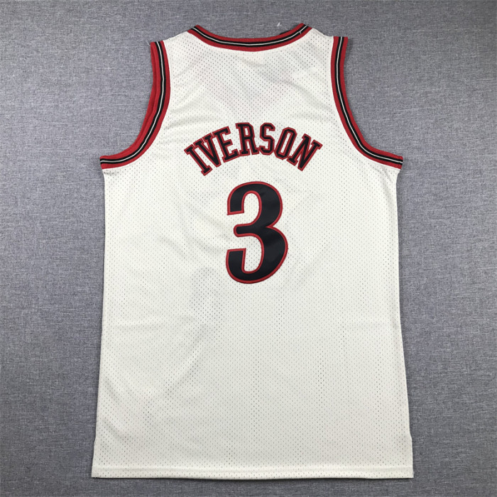 Mitchell&ness Philadelphia 76ers Basketball Shirt 3 ALLEN IVERSON Cream White NBA Jersey