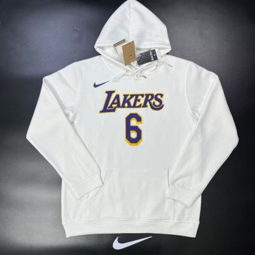Los Angeles Lakers 6 JAMES NBA Hoodie Basketball Hoody White Yellow Cotton Sweater