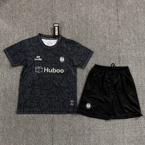 Youth Uniform Kids Kit 2023-2024 Bristol City Away Black Soccer Jersey Shorts