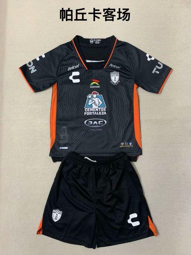 Youth Uniform Kids Kit 2023-2024 Pachuca Away Black Soccer Jersey Shorts