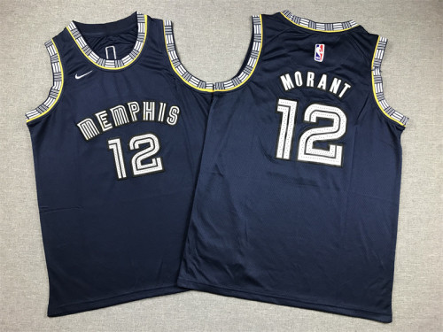 Youth 2022 City Edition Memphis Grizzlies 12 MORANT Dark Blue NBA Jersey Basketball Shirt