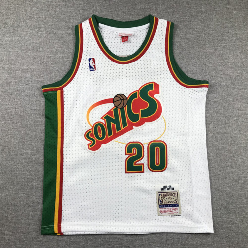 Youth Mitchell&ness 1995-96 Oklahoma City Thunder 20 PAYTON White NBA Jersey Child Seattle SuperSonics Basketball Shirt