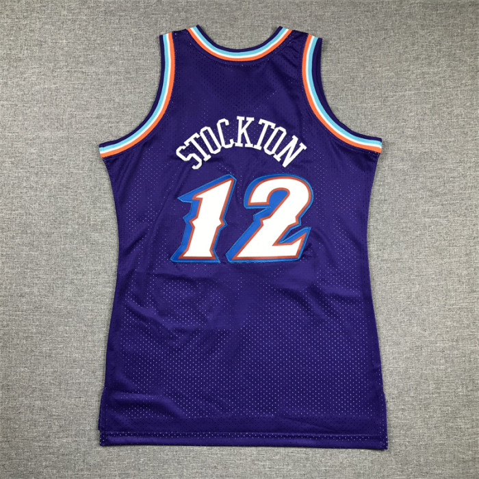 Youth Mitchell&ness 1996-97 Utah Jazz 12 STOCKTON Purple NBA Jersey Child Seattle SuperSonics Basketball Shirt