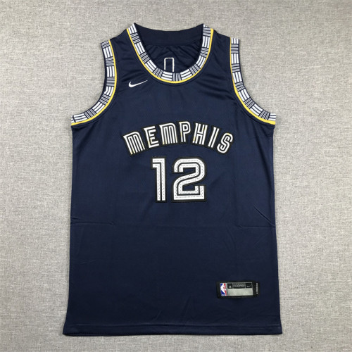Youth 2022 City Edition Memphis Grizzlies 12 MORANT Dark Blue NBA Jersey Basketball Shirt
