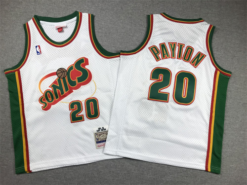 Youth Mitchell&ness 1995-96 Oklahoma City Thunder 20 PAYTON White NBA Jersey Child Seattle SuperSonics Basketball Shirt