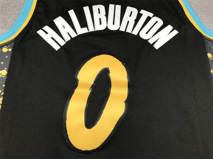 2024 City Edition Indiana Pacers 0 HALIBURTON Black NBA Shirt Basketball Jersey
