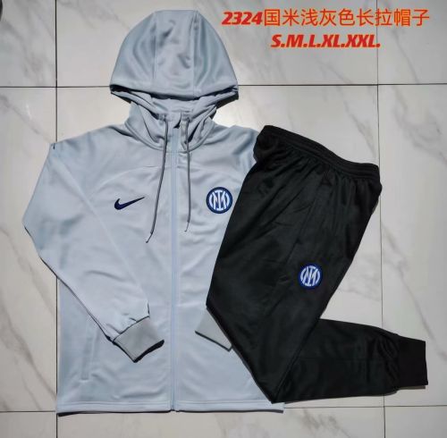 2023-2024 Inter Milan Grey Soccer Training Hoodie and Pants Football Kit