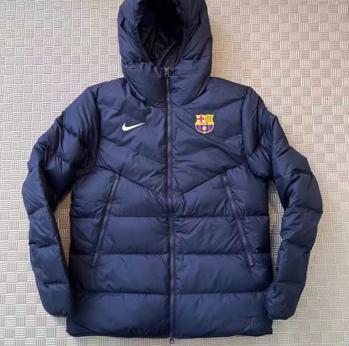 2023-2024 Barcelona Dark Blue Cotton Jacket Soccer Coat