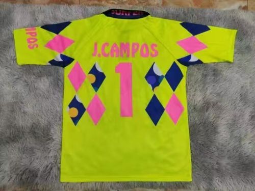 Retro Jersey 1992-1993 Mexico J.CAMPOS 1 Away Yellow Soccer Jersey Vintage Football Shirt