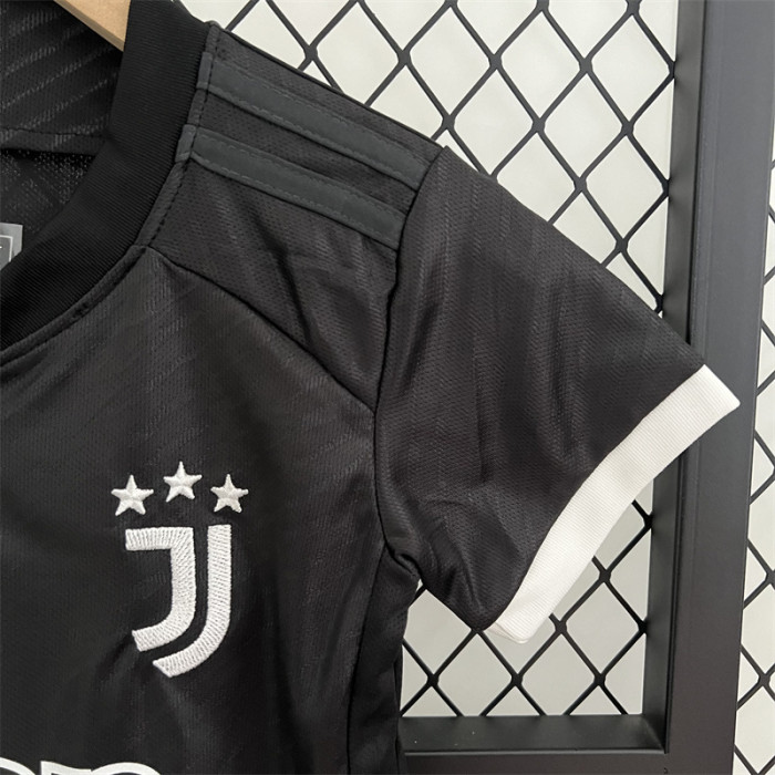 Youth Uniform Kids Kit 2023-2024 Juventus Third Away Black Soccer Jersey Shorts
