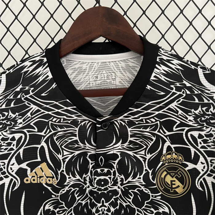 Real Camisetas de Futbol Fan Version 2023-2024 Real Madrid White/Black Gold Dragon Soccer Jersey