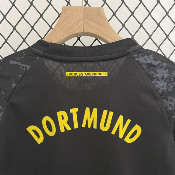 Youth Uniform Kids Kit 2023-2024 Borussia Dortmund Away Black Soccer Jersey Shorts BVB Child Football Set
