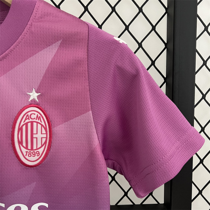Youth Uniform AC Kids Kit 2023-2024 AC Milan Third Away Purple Soccer Jersey Shorts Child Set
