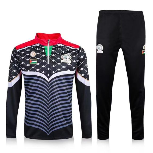 2023-2024 Palestine Black 1/4 Zipper Soccer Training Sweater and Pants