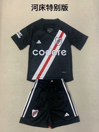 Youth Uniform Kids Kit 2023-2024 River Plate Black Special Edition Soccer Jersey Shorts