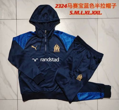 2023-2024 Marseille Dark Blue Soccer Training Hoodie and Pants Football Kit