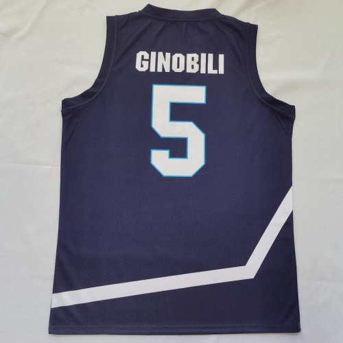 2023-2024 Argentina GINOBILI 5 Dark Blue Basketball Jersey NBA Shirt
