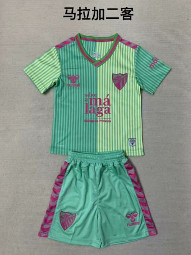 Youth Uniform Kids Kit 2023-2024 Malaga Away Green Soccer Jersey Shorts Child Football Set
