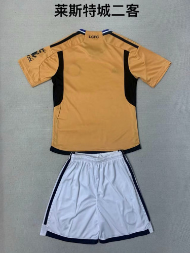 with KING POWERE Youth Uniform Kids Kit 2023-2024 Leicester City Third Away Yellow Football Shirt Shorts