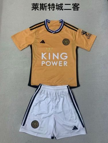 with KING POWERE Youth Uniform Kids Kit 2023-2024 Leicester City Third Away Yellow Football Shirt Shorts