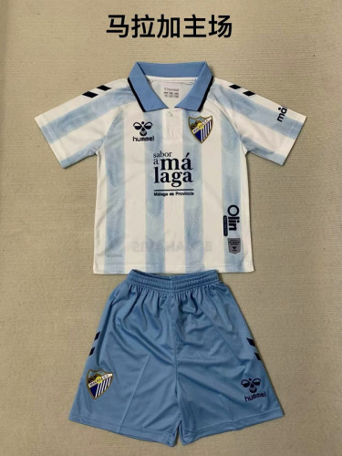 Youth Uniform Kids Kit 2023-2024 Malaga Home Soccer Jersey Shorts Child Football Set