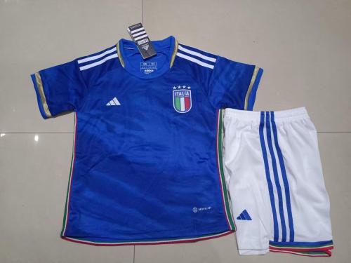 Youth Uniform Kids Kit 2023-2024 Italy Home Blue Soccer Jersey