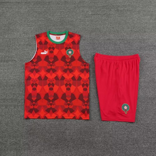 Adult Uniform 2023-2024 Morocco Red Soccer Training Vest and Shorts