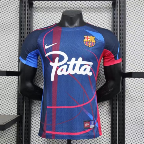 with Patta Player Version Barca Camisetas de Futbol 2023-2024 Barcelona Blue Special Edition Soccer Jersey