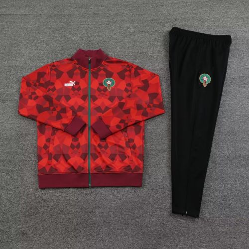 2023-2024 MOROCCO Red Soccer Training Jacket and Pants