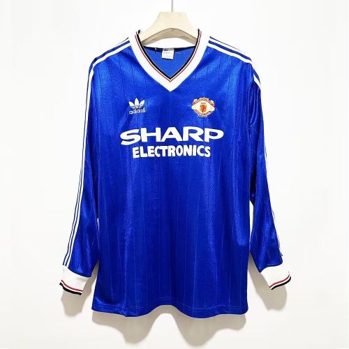 Long Sleeve Retro Jersey 1982-1983 Manchester United Away Blue Soccer Jersey