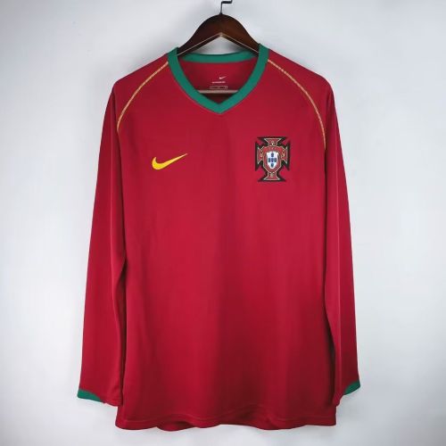 Long Sleeve Retro Jersey 2006 Portugal Home Soccer Jersey Vintage Football Shirt