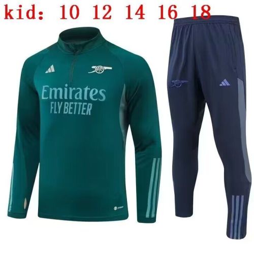 Youth Kids 2023-2024 Arsenal Green Soccer Training Sweater and Pants