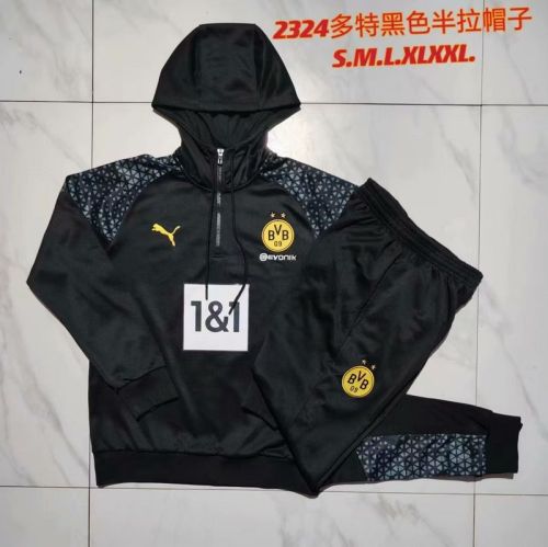 2023-2024 Borussia Dortmund Black Soccer Training Hoodie and Pants Football Kit