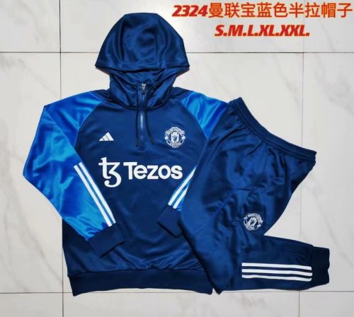 2023-2024 Manchester United Blue Soccer Training Hoodie and Pants Football Kit