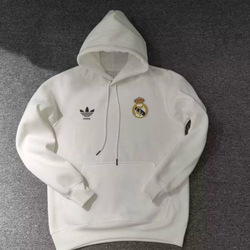 2023-2024 Real Madrid White Soccer Hoodie Football Hoody White Cotton Sweater