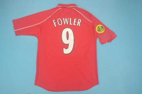 with Gold Patch Retro Jersey 2001 Liverpool FOWLER 9 UEFA Cup Final Home Soccer Jersey Vintage Football Shirt