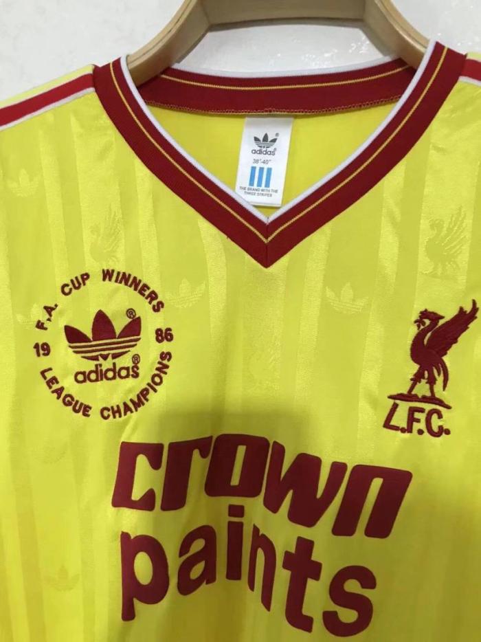 Long Sleeve Retro Jersey 1985-1986 Liverpool Double Winners Away Yellow Soccer Jersey